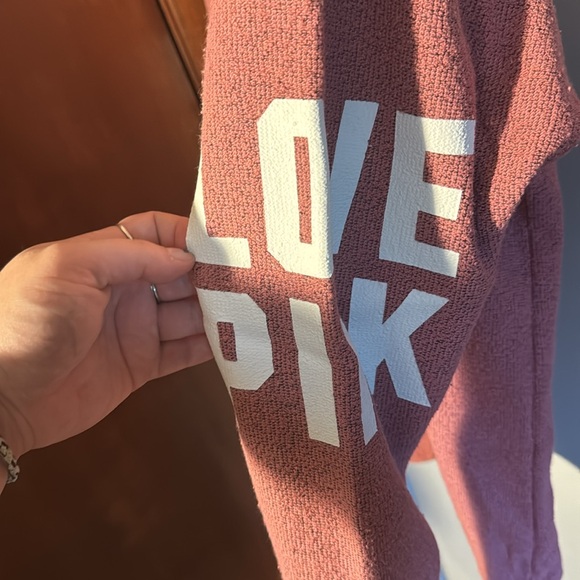 Victorias Secret PINK red white long sleeve sweatshirt top cotton oversized M - Picture 3 of 10